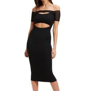 Good American black off-the-shoulder bodycon midi dress - size 5 (XL)